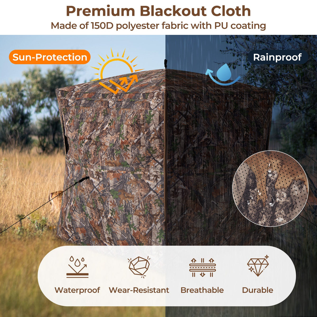 360° See-Through Hunting Blind – 2-3 Person with Full-Open Door