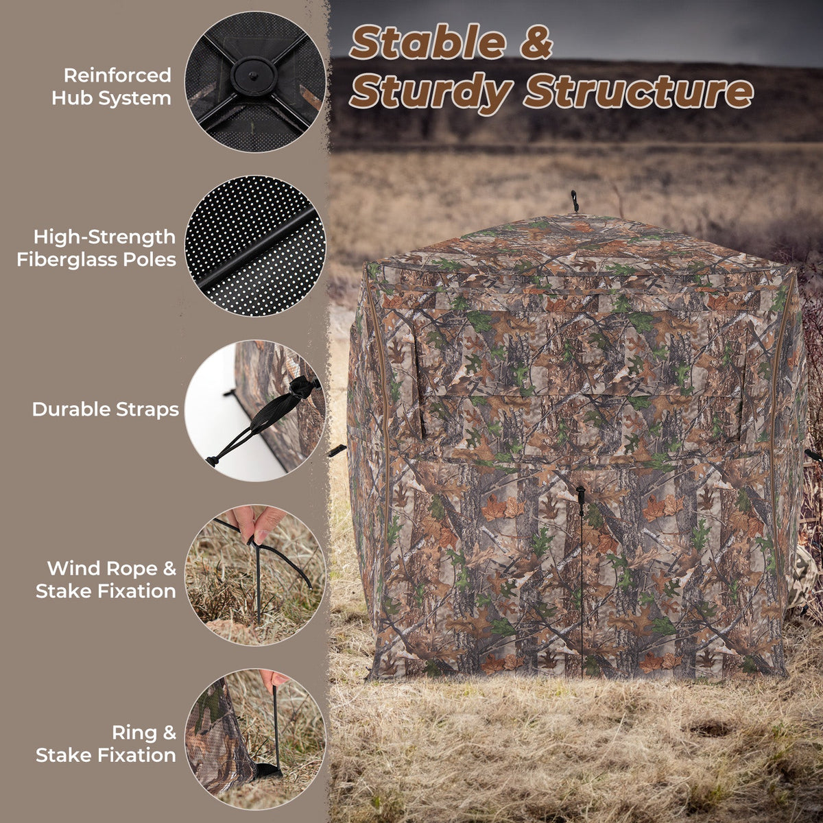 360° See-Through Hunting Blind – 2-3 Person with Full-Open Door