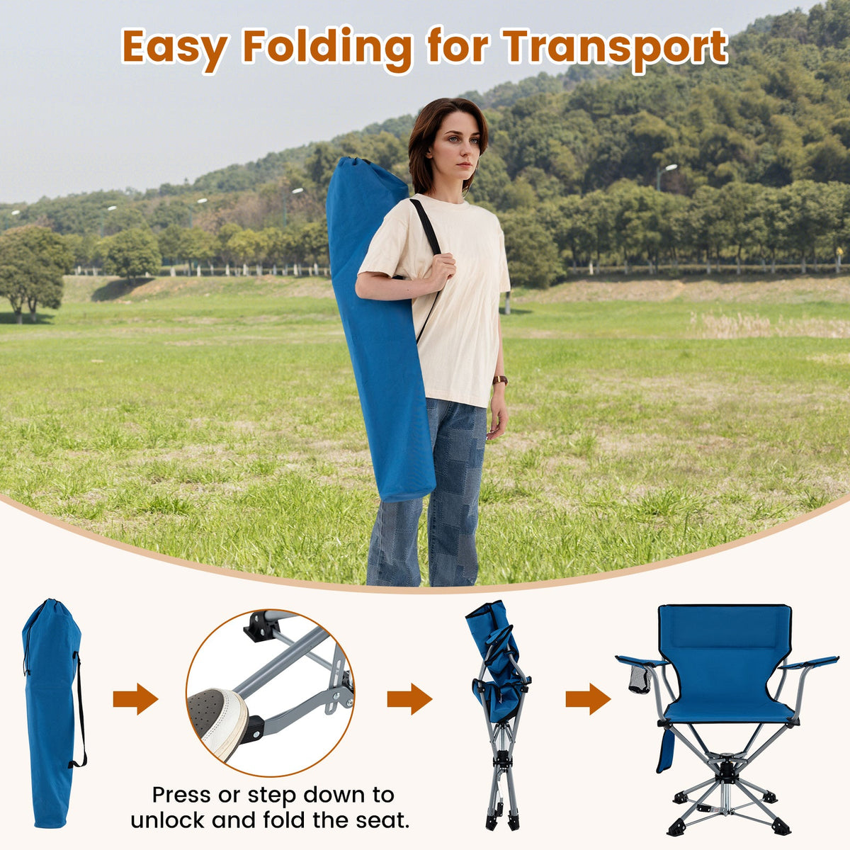 360° Swivel Hunting Chair – Portable Foldable Camo Chair