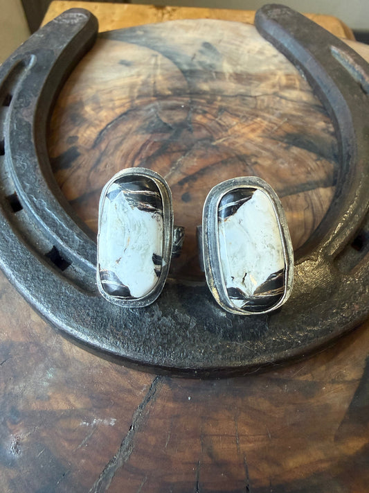 White Buffalo Patterned Silver Ring by Bootleg Silver Co, handmade in Arizona