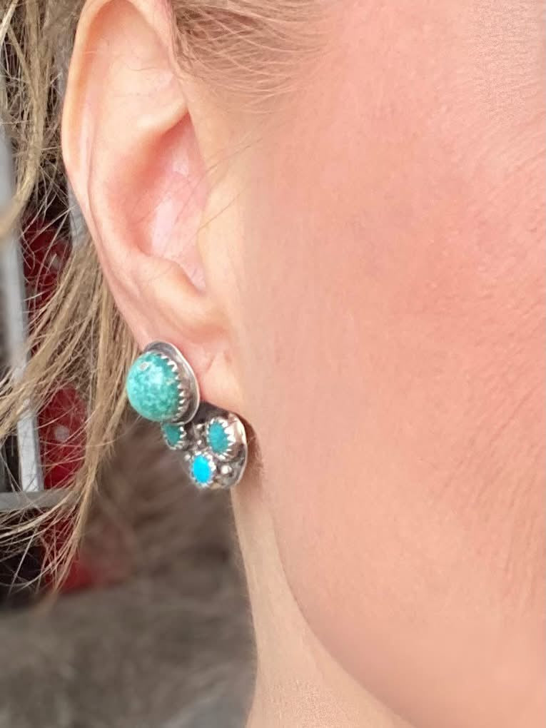 American Turquoise Post Earrings with Removable Jackets by Bootleg Silver Co – view 7