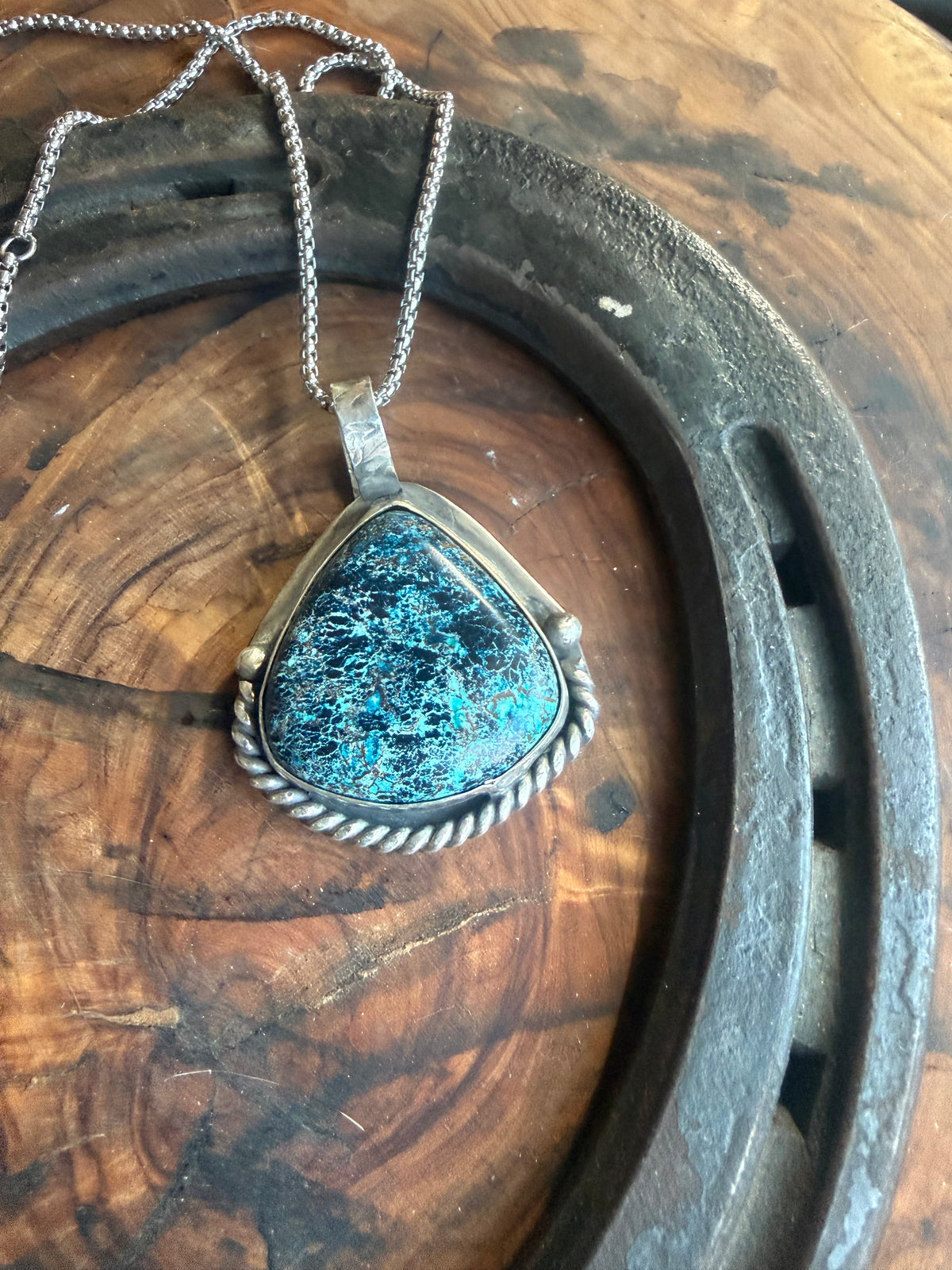 High Dome Bisbee Turquoise & Chrysocolla Pendant by Bootleg Silver Co – view 4