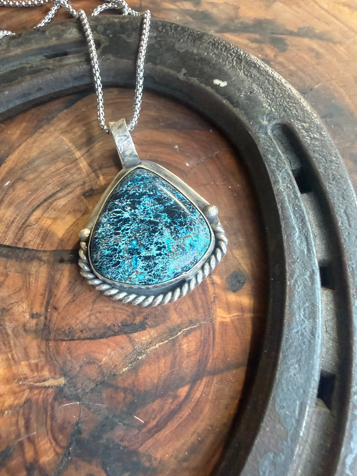 High Dome Bisbee Turquoise & Chrysocolla Pendant by Bootleg Silver Co – view 2