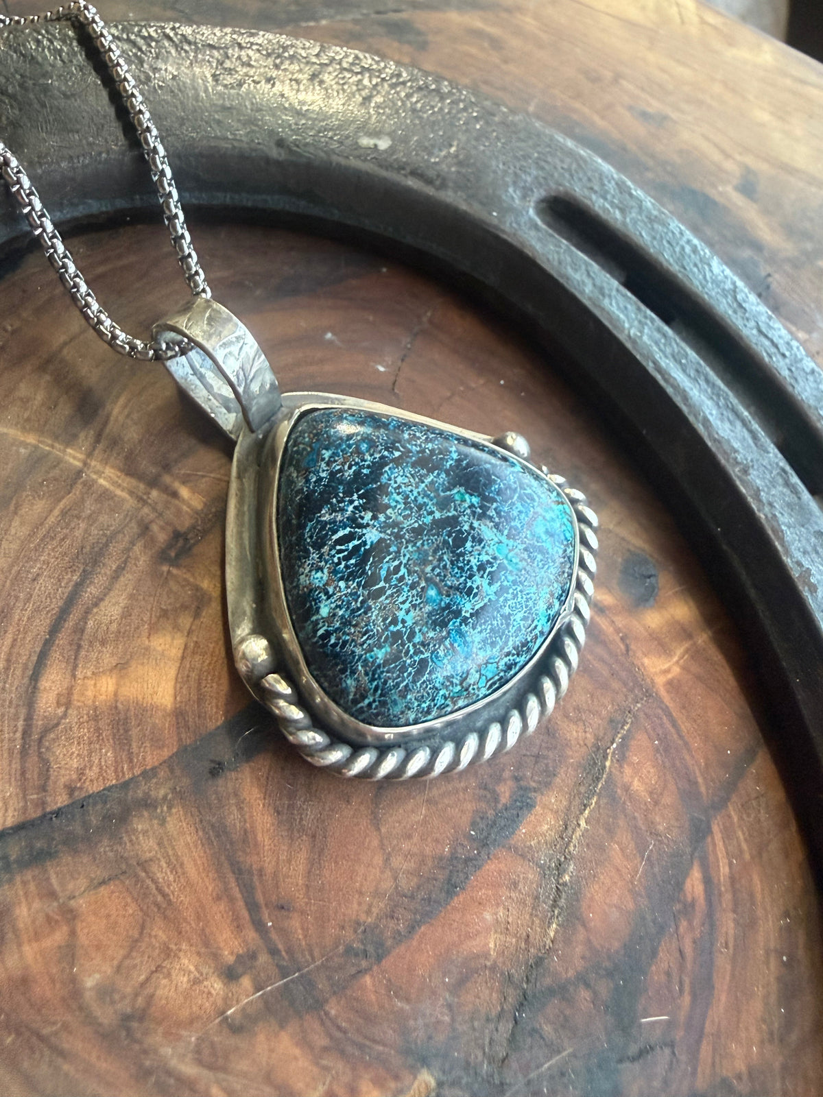 High Dome Bisbee Turquoise & Chrysocolla Pendant by Bootleg Silver Co, handmade in Arizona