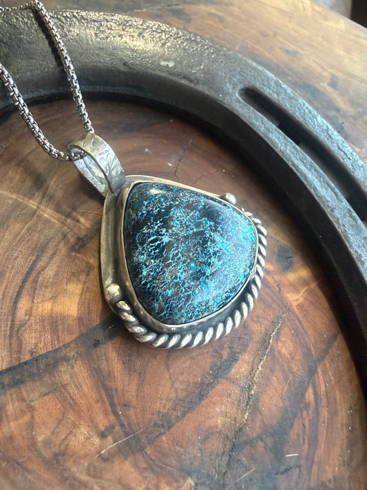 High Dome Bisbee Turquoise & Chrysocolla Pendant by Bootleg Silver Co, handmade in Arizona