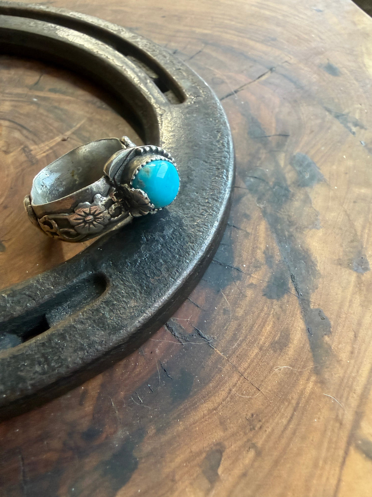 Sleeping Beauty Turquoise Floral Ring by Bootleg Silver Co – view 2