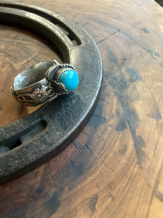 Sleeping Beauty Turquoise Floral Ring by Bootleg Silver Co – view 2