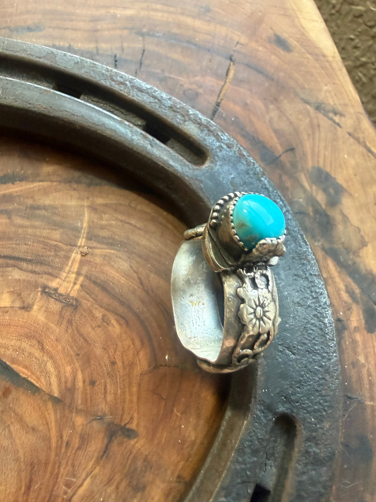 Sleeping Beauty Turquoise Floral Ring by Bootleg Silver Co – view 3