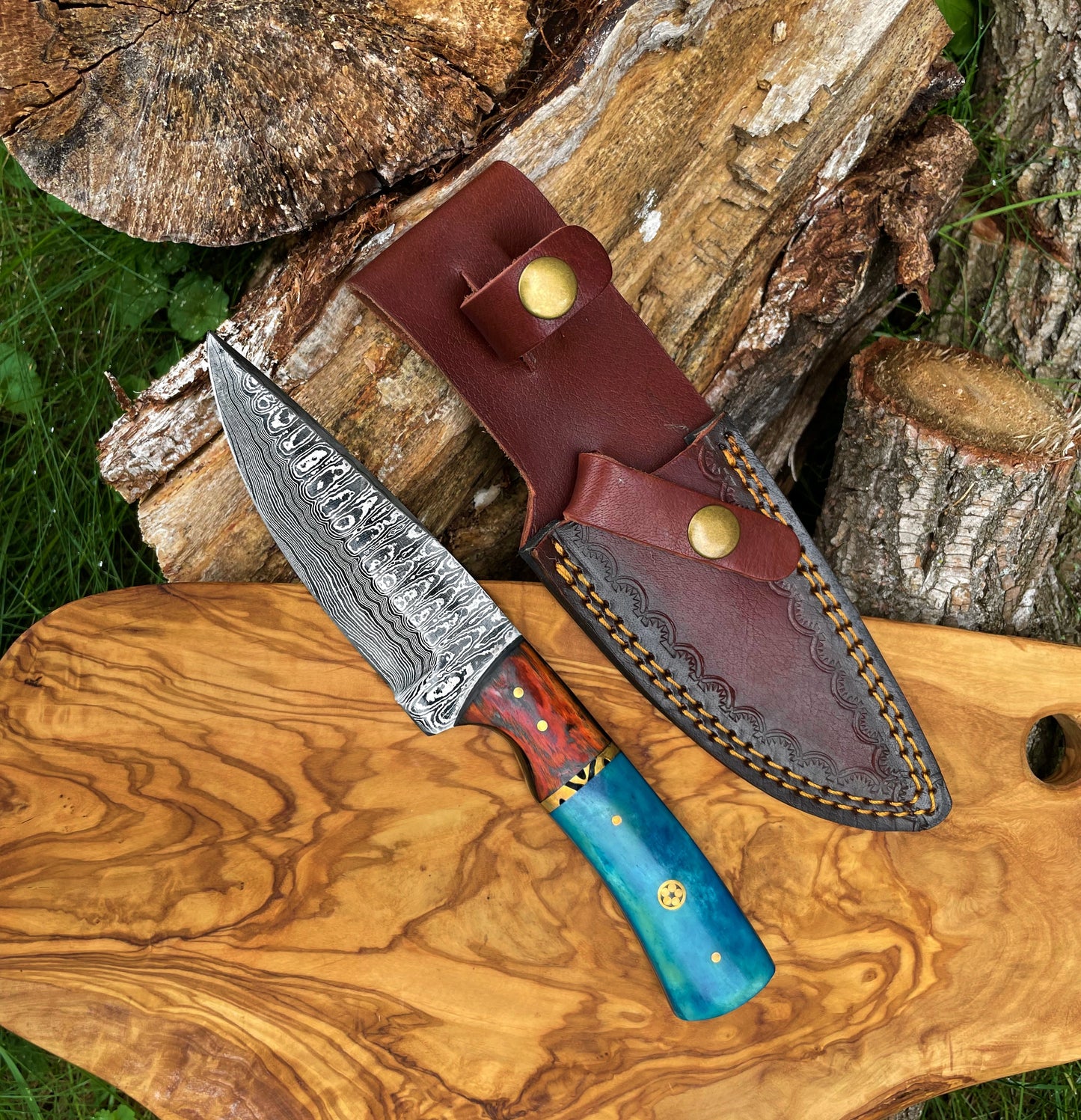 Damascus knife, Garnet Starlight Hand forged Hunting Knife TK-014