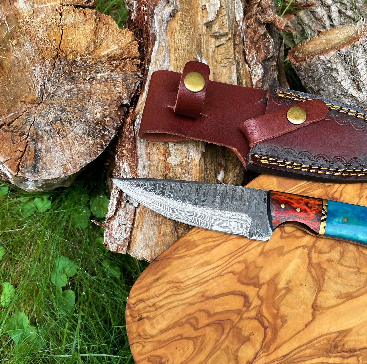 Damascus knife, Garnet Starlight Hand forged Hunting Knife TK-014