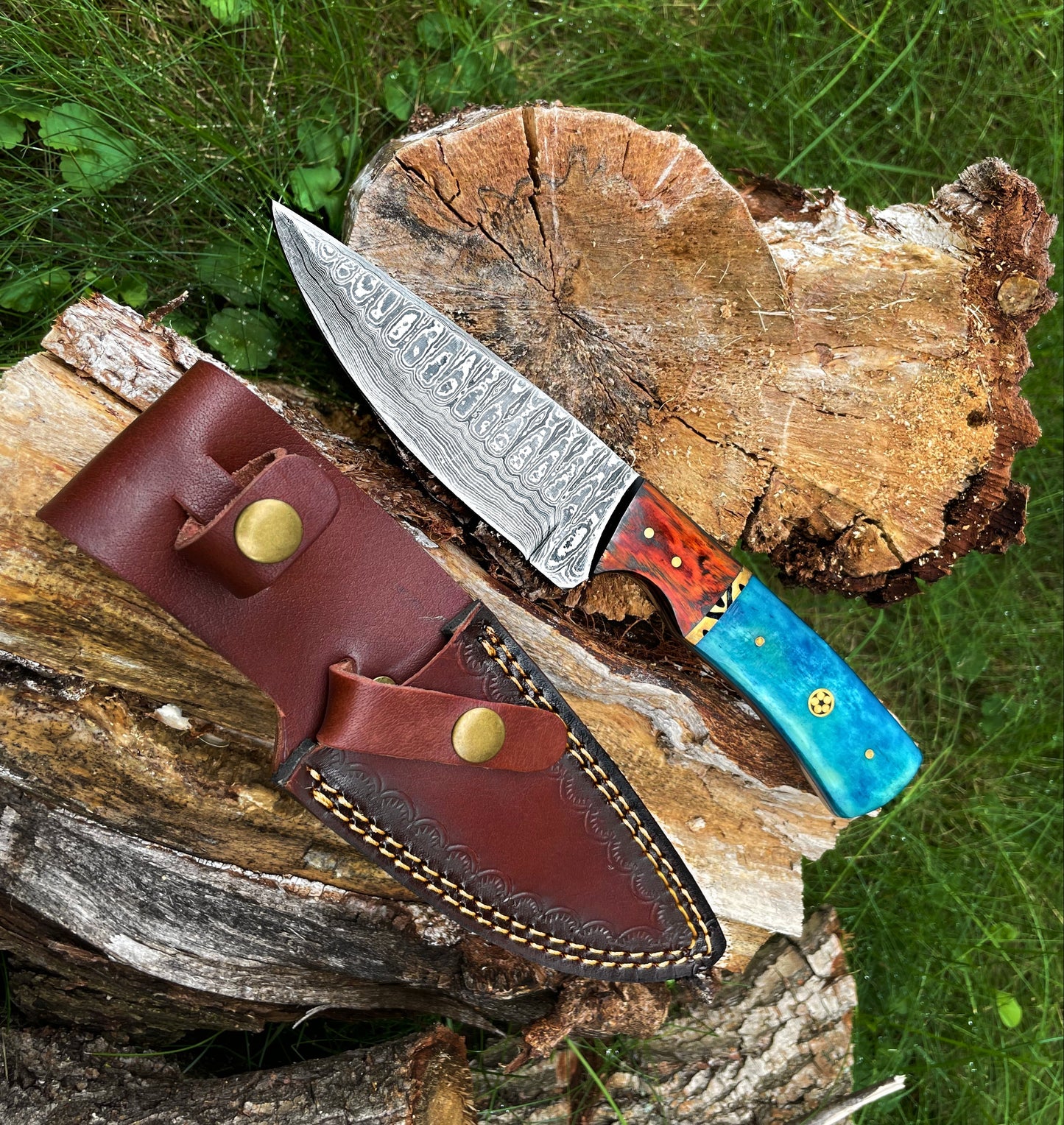 Damascus knife, Garnet Starlight Hand forged Hunting Knife TK-014