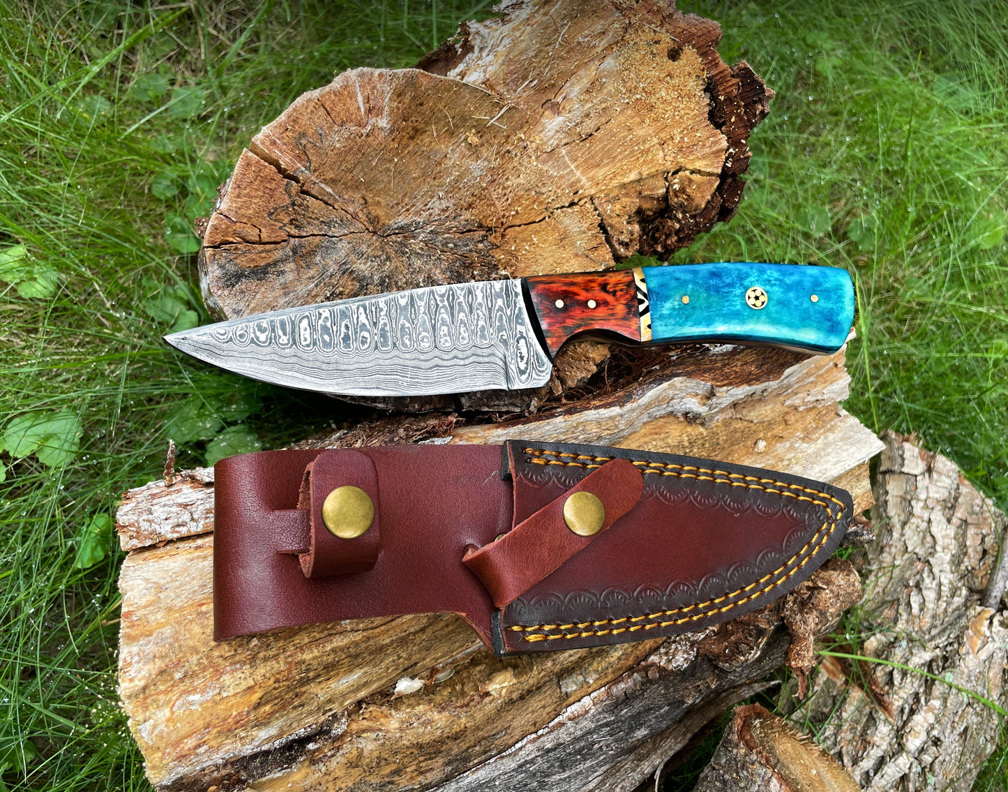 Damascus knife, Garnet Starlight Hand forged Hunting Knife TK-014
