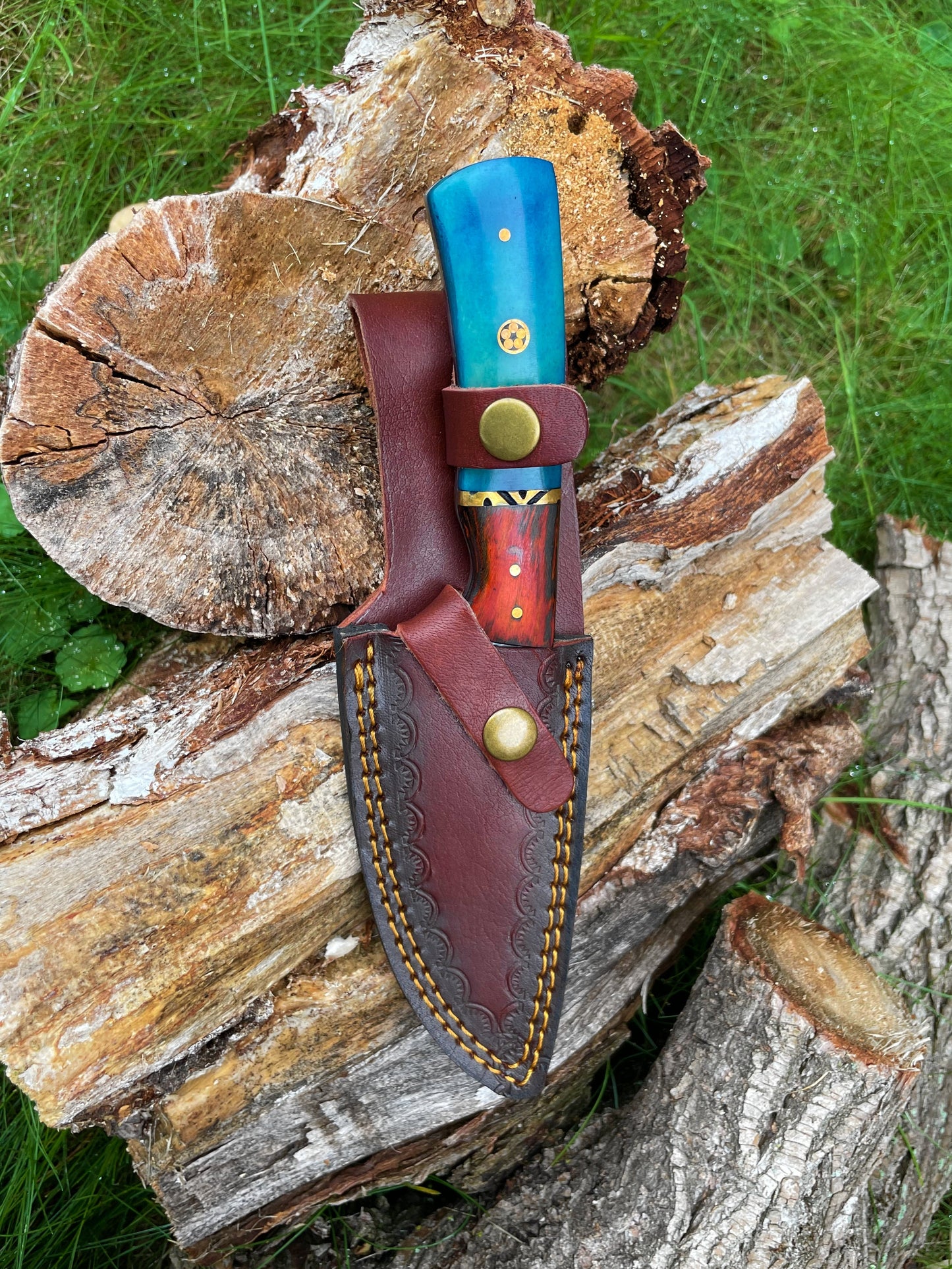 Damascus knife, Garnet Starlight Hand forged Hunting Knife TK-014