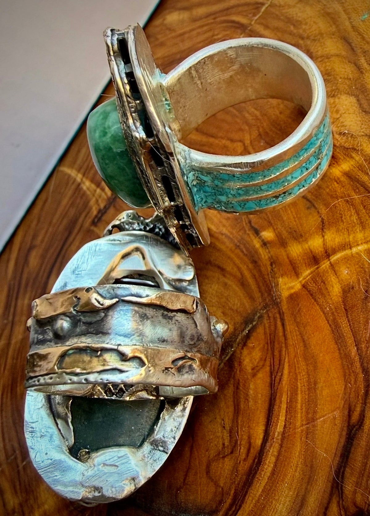 Desert Bloom Guatemalan Jade Mixed-Metal Statement Ring — Size 6.5