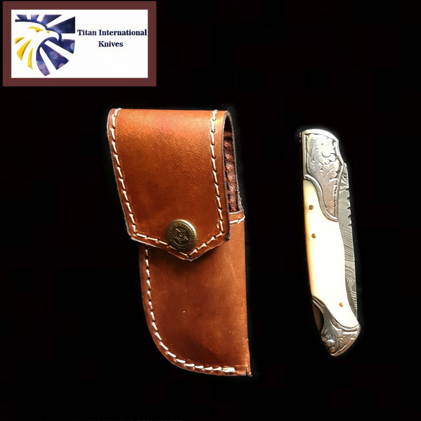Bone and Steel Engraved Engraved Handle Damascus Steel 6.5" TF-005