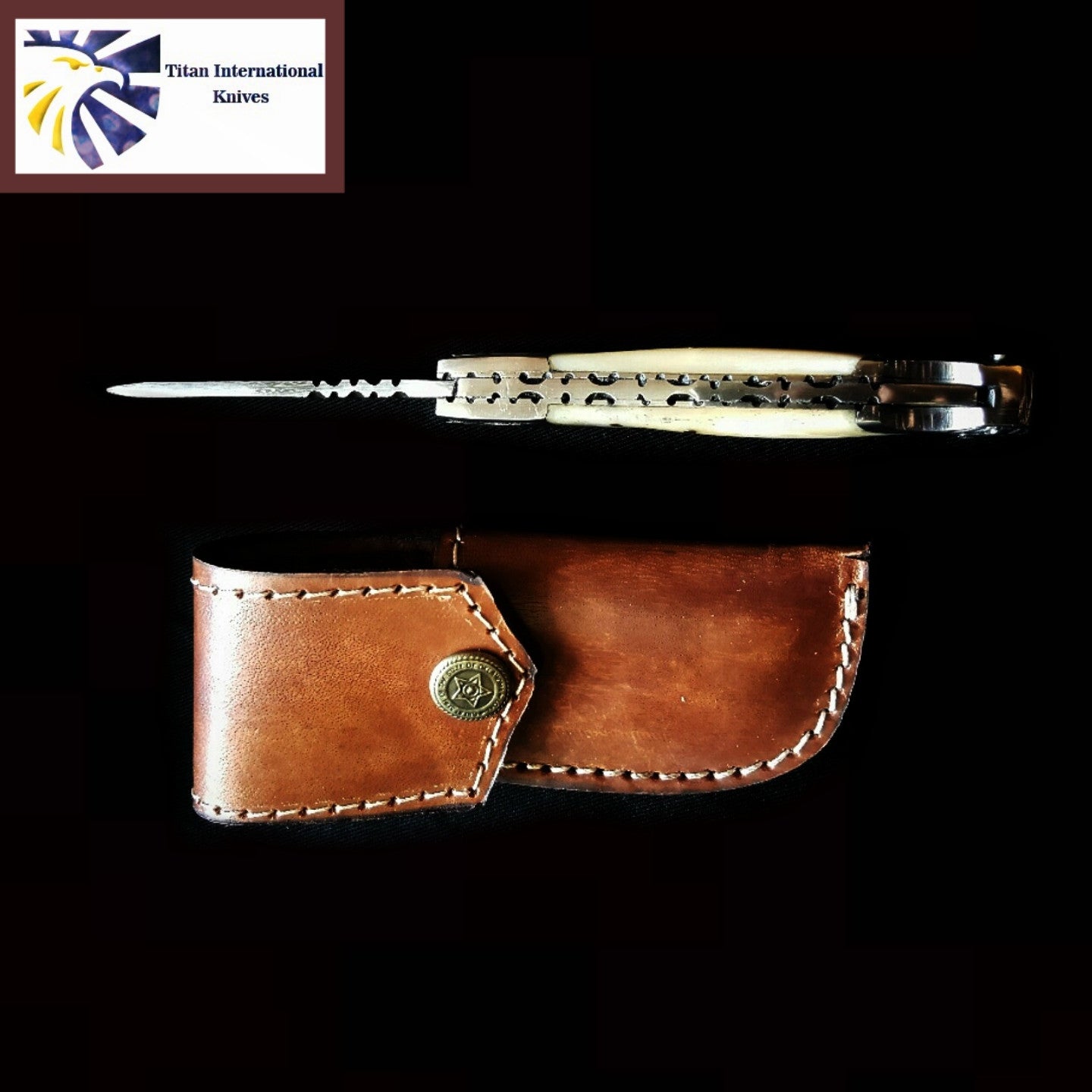 Bone and Steel Engraved Engraved Handle Damascus Steel 6.5" TF-005
