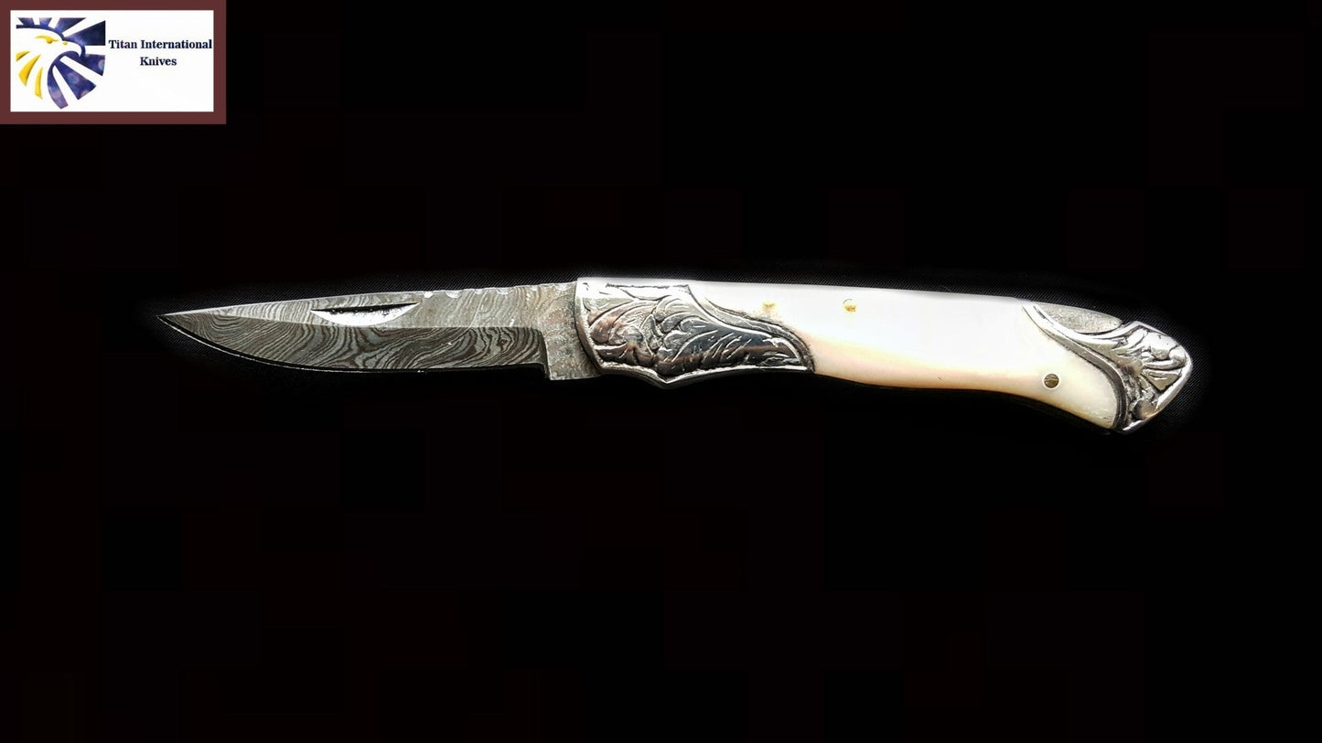 Bone and Steel Engraved Engraved Handle Damascus Steel 6.5" TF-005