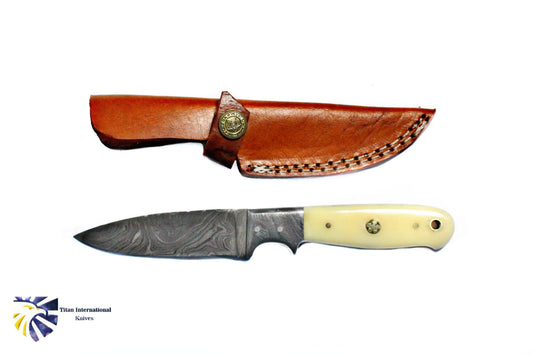 8" Damascus 1095 Steel with Bone Handle