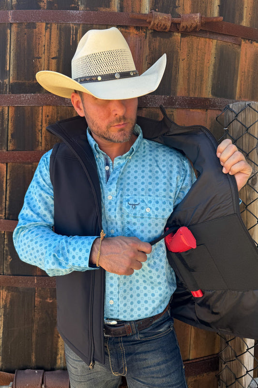 Drover Concealed Carry Softshell Vest - With Concealed Carry Holster -Black