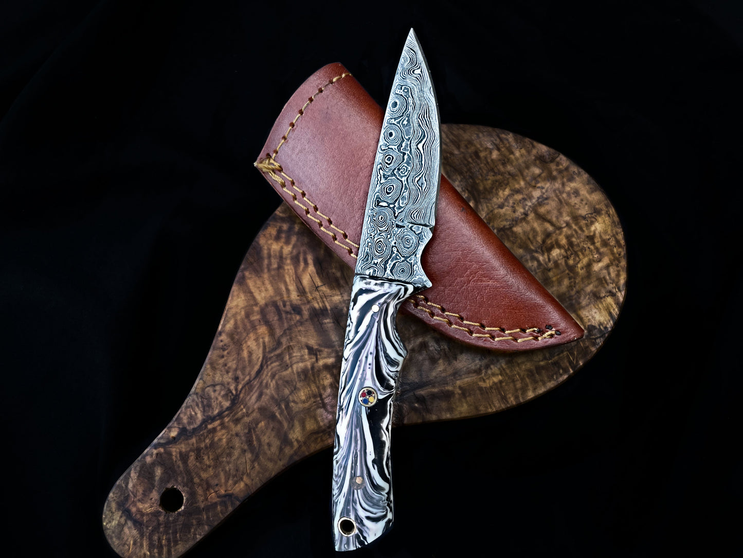 Limited Run - Custom Handmade Raindrop Acrylic Patter Damascus Steel Knife TD-705