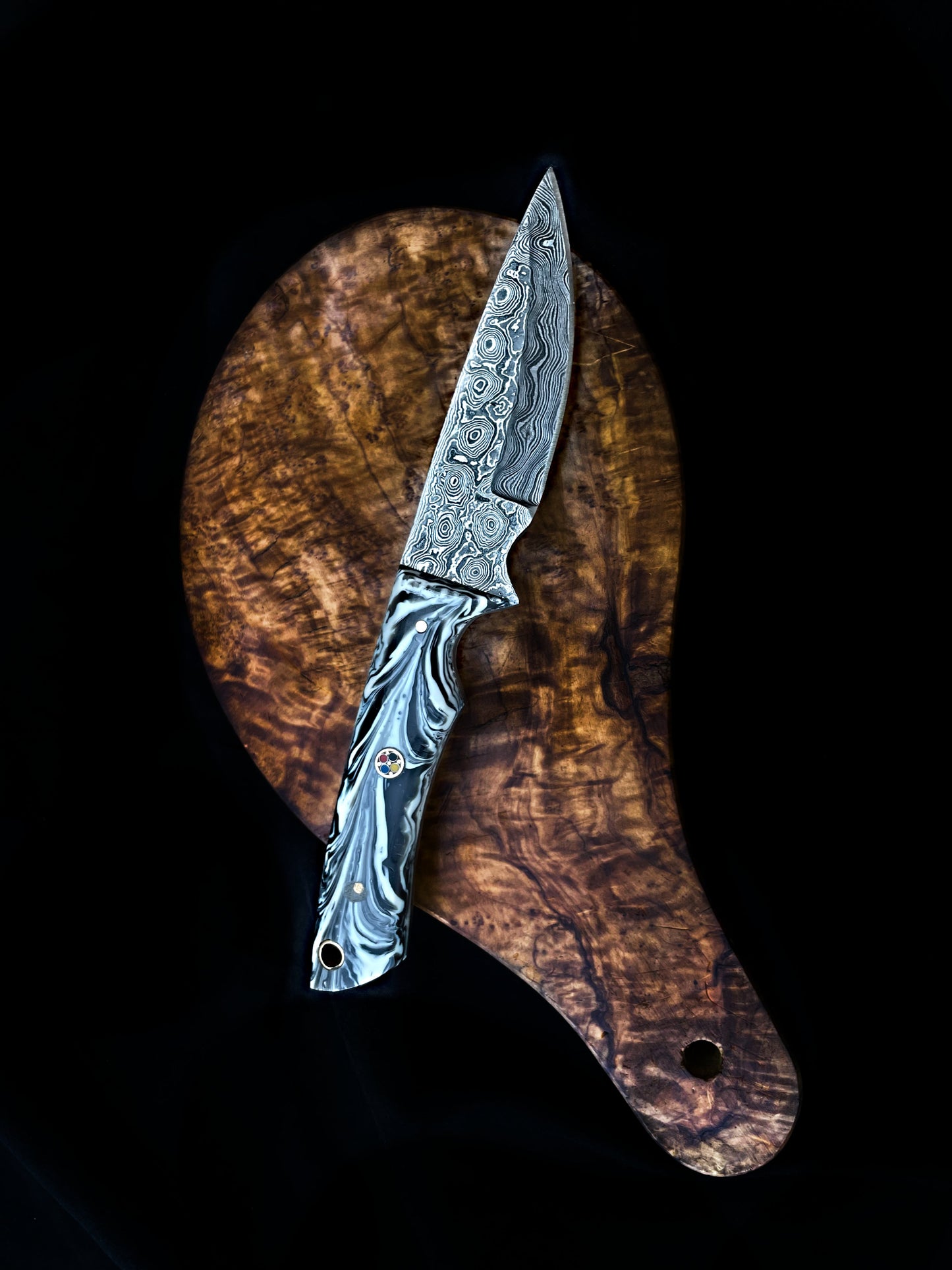 Limited Run - Custom Handmade Raindrop Acrylic Patter Damascus Steel Knife TD-705