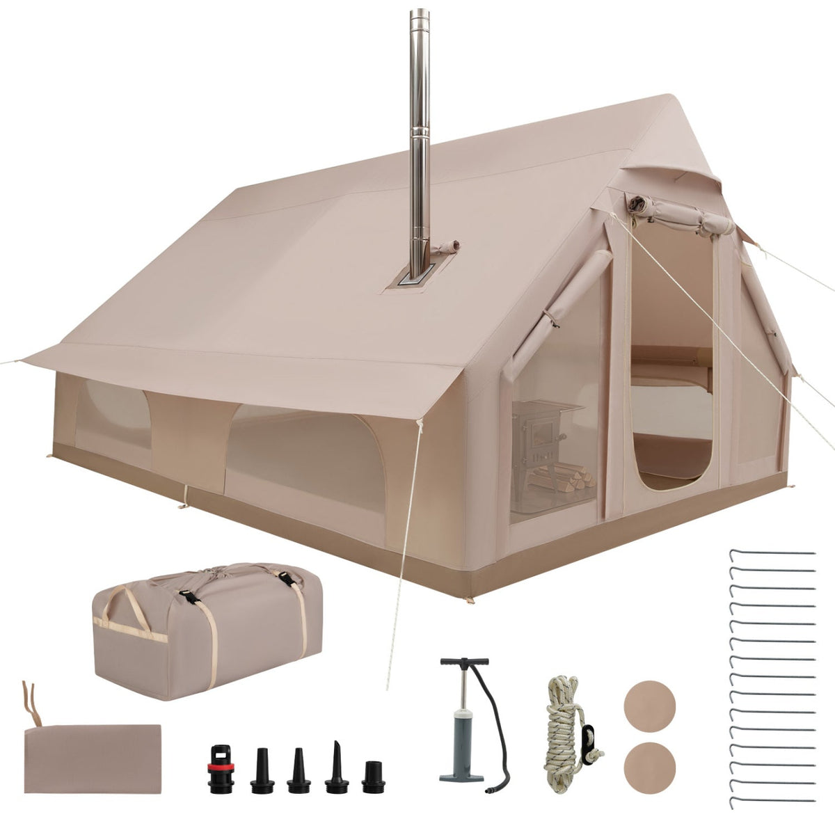 6-10 Person Inflatable Camping Tent with Stove Jack – 4 Season