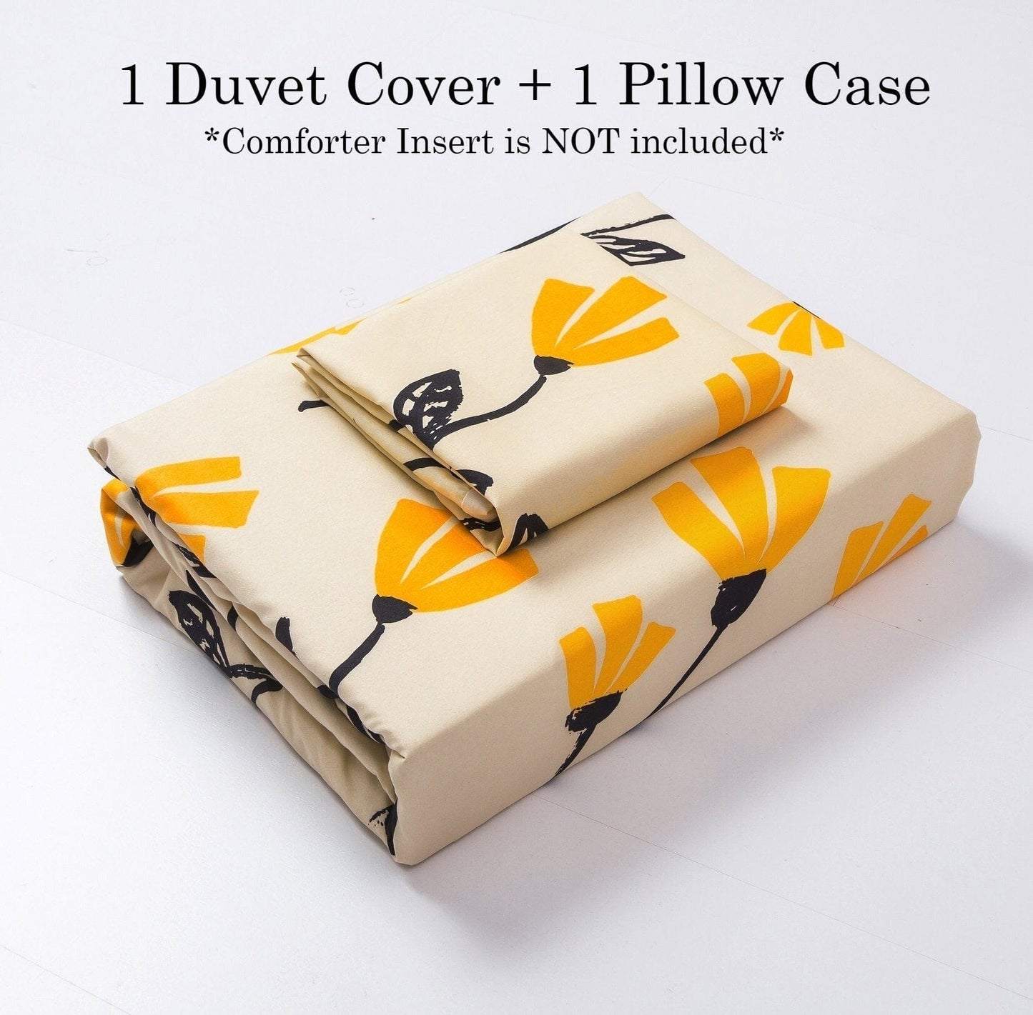 Yellow Fleur Floral Golden Orange Ivory Duvet Cover Set w/ Pillow Cases