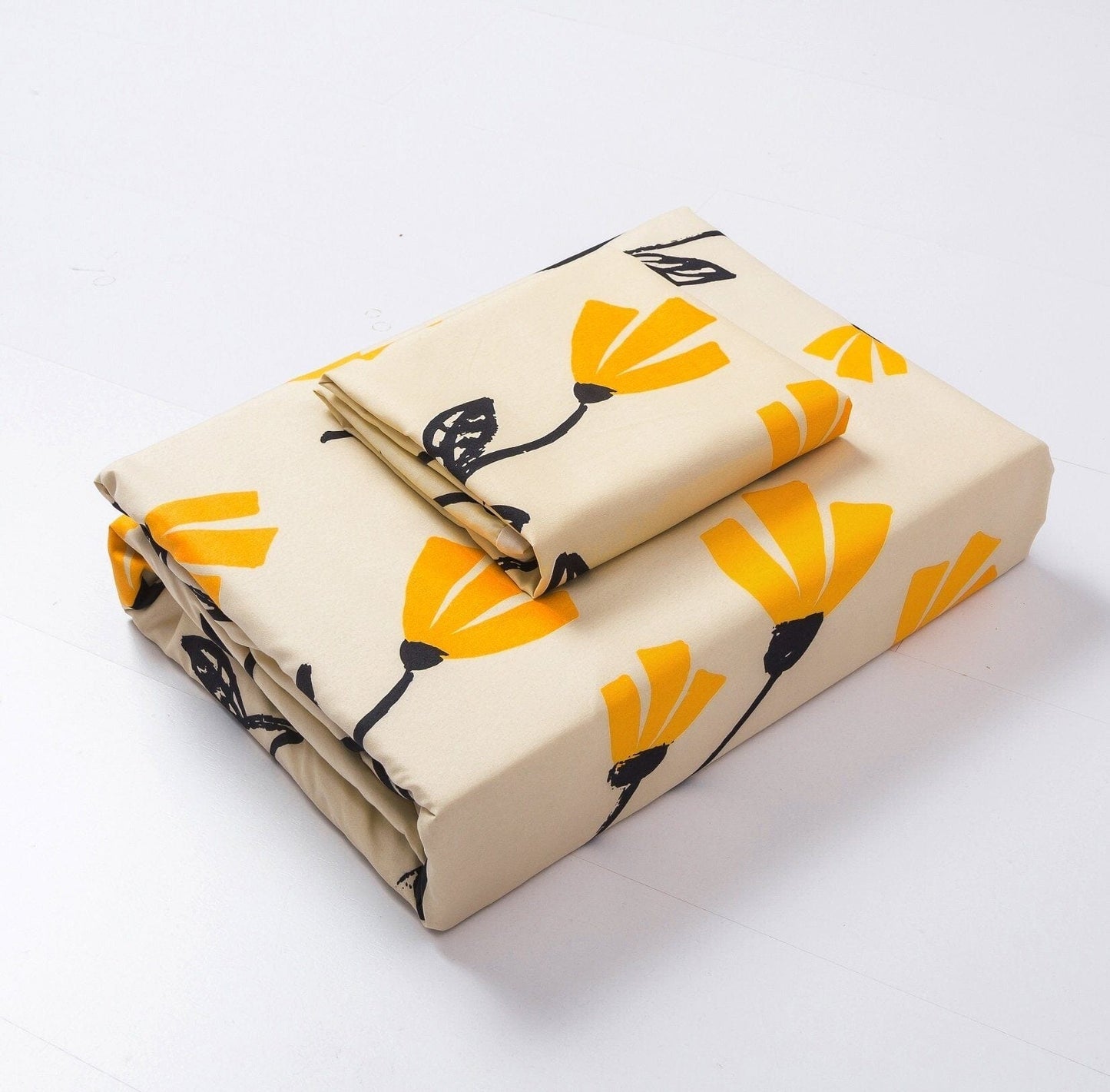 Yellow Fleur Floral Golden Orange Ivory Duvet Cover Set w/ Pillow Cases