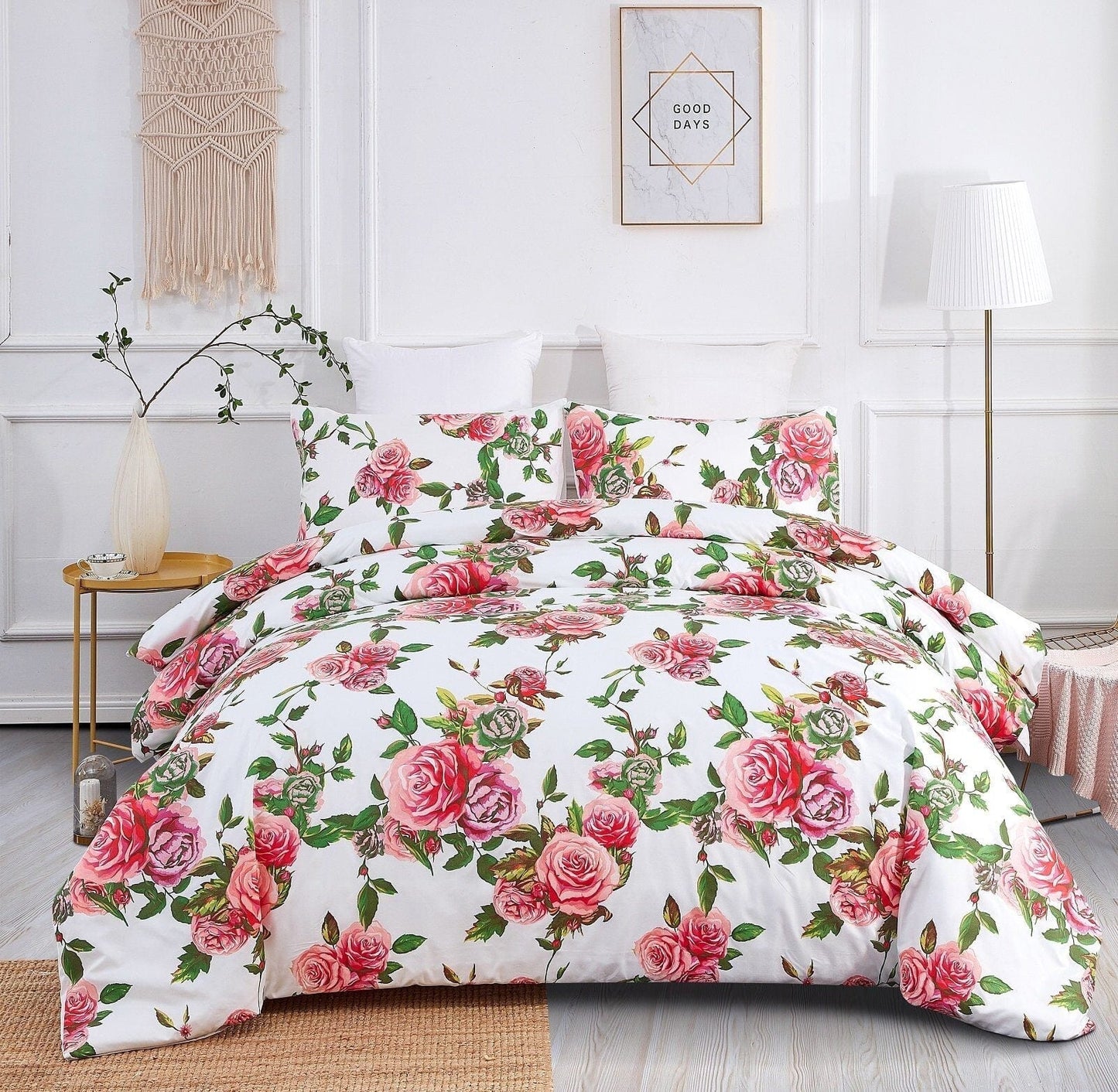 Romantic Roses Floral Duvet Cover Set w/ Pillow Cases