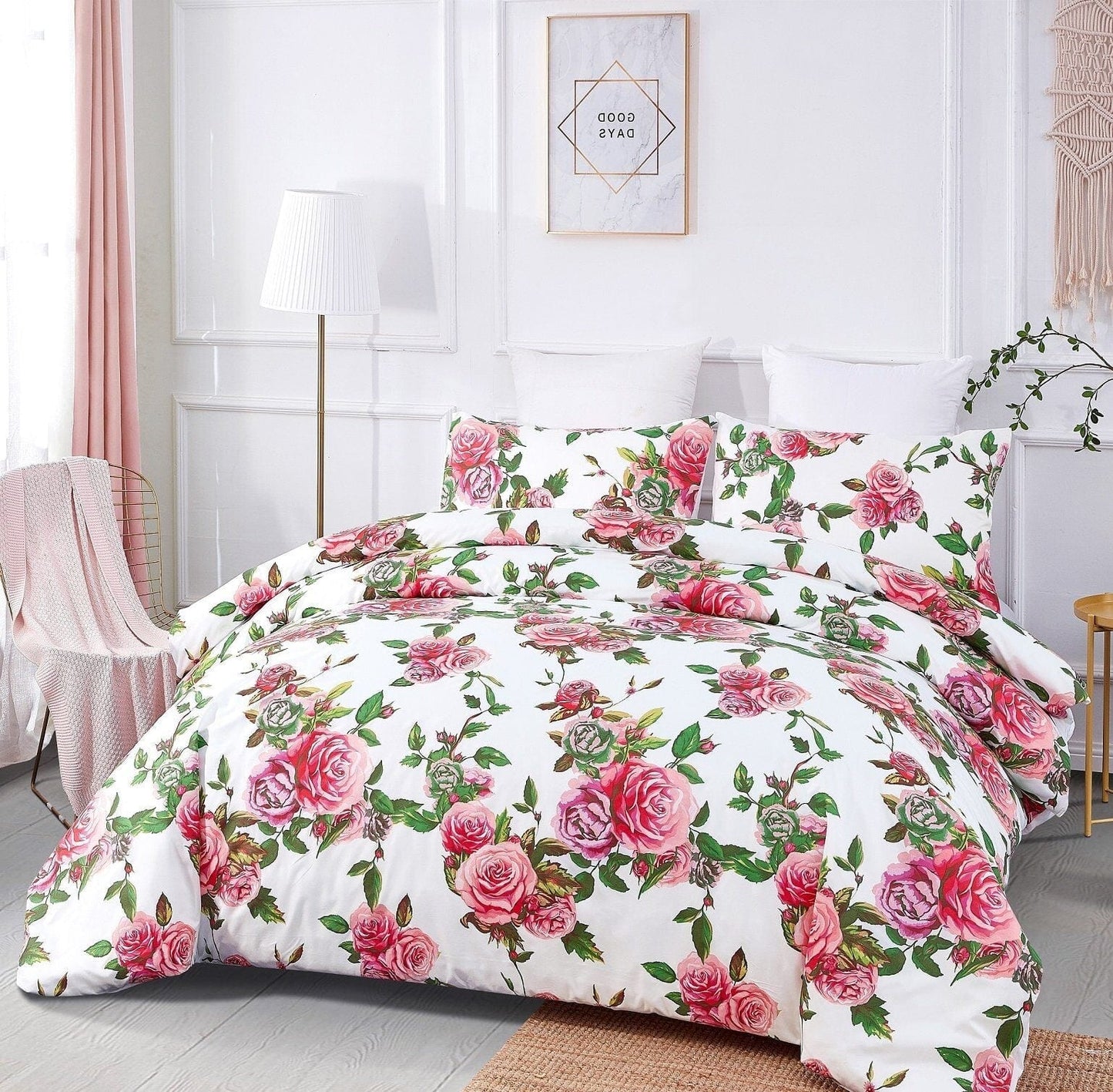 Romantic Roses Floral Duvet Cover Set w/ Pillow Cases