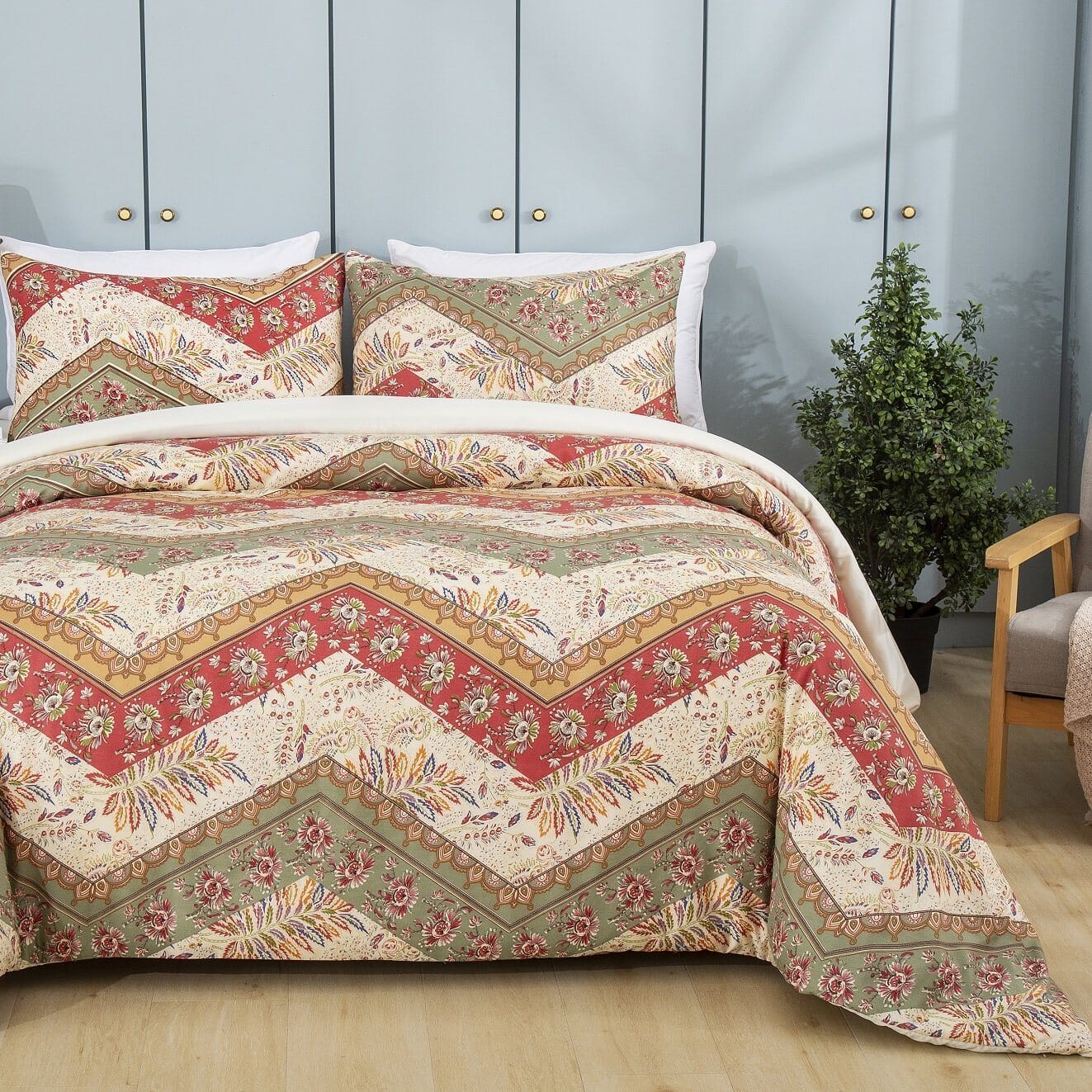 Cranberry Sage Duvet Cover Set w/ Pillow Cases