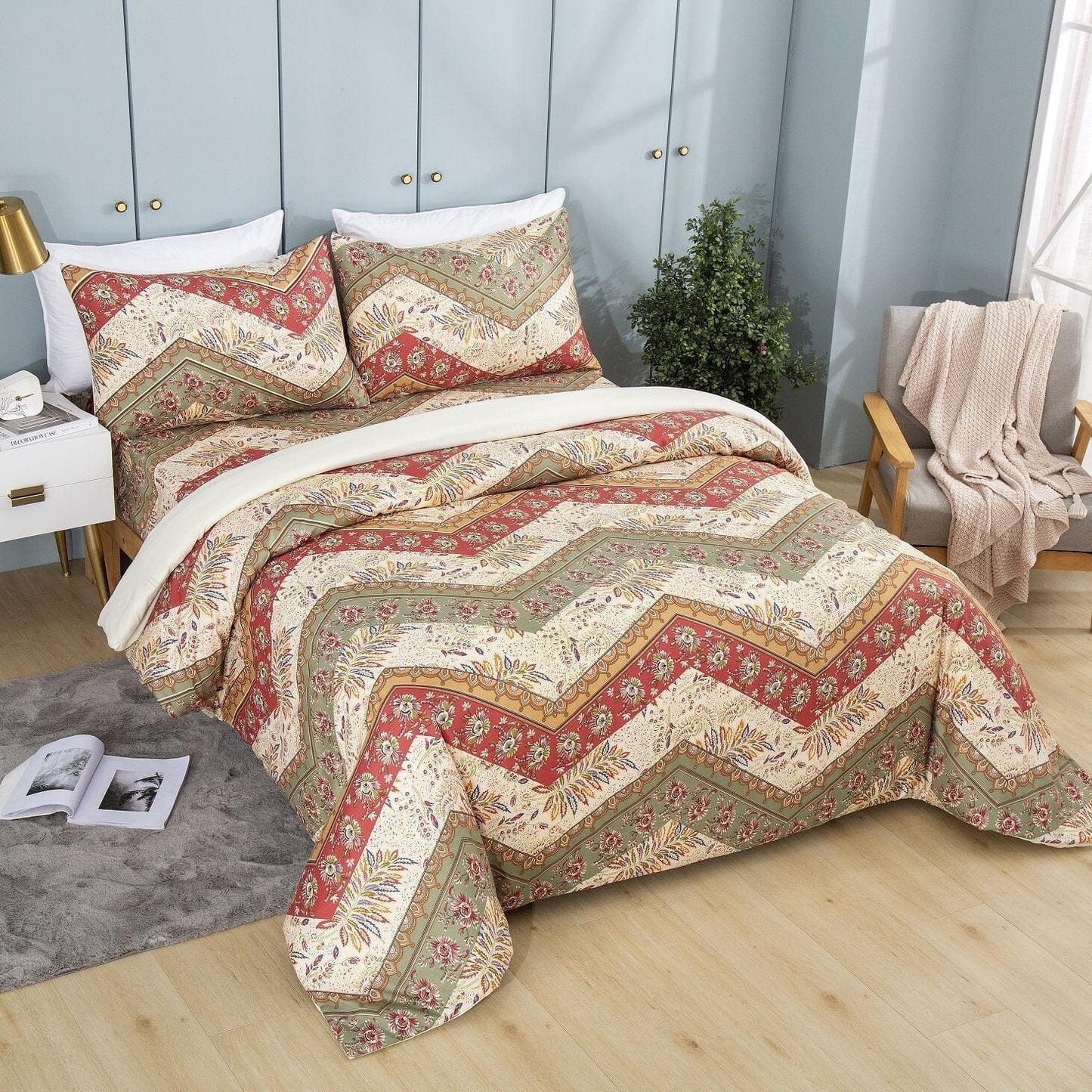 Cranberry Sage Duvet Cover Set w/ Pillow Cases