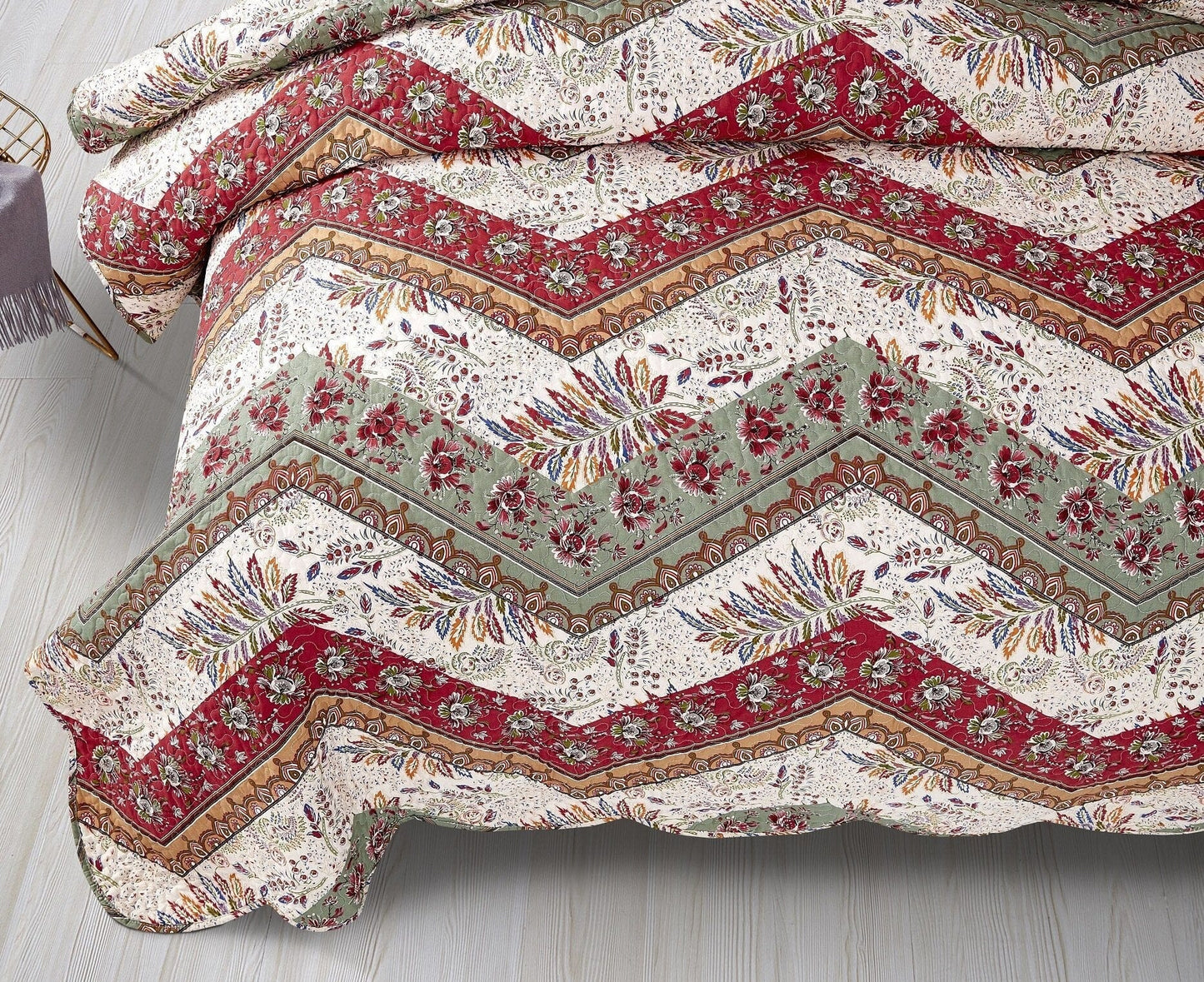 Rustic Cranberry Sage Floral Bedspread Set