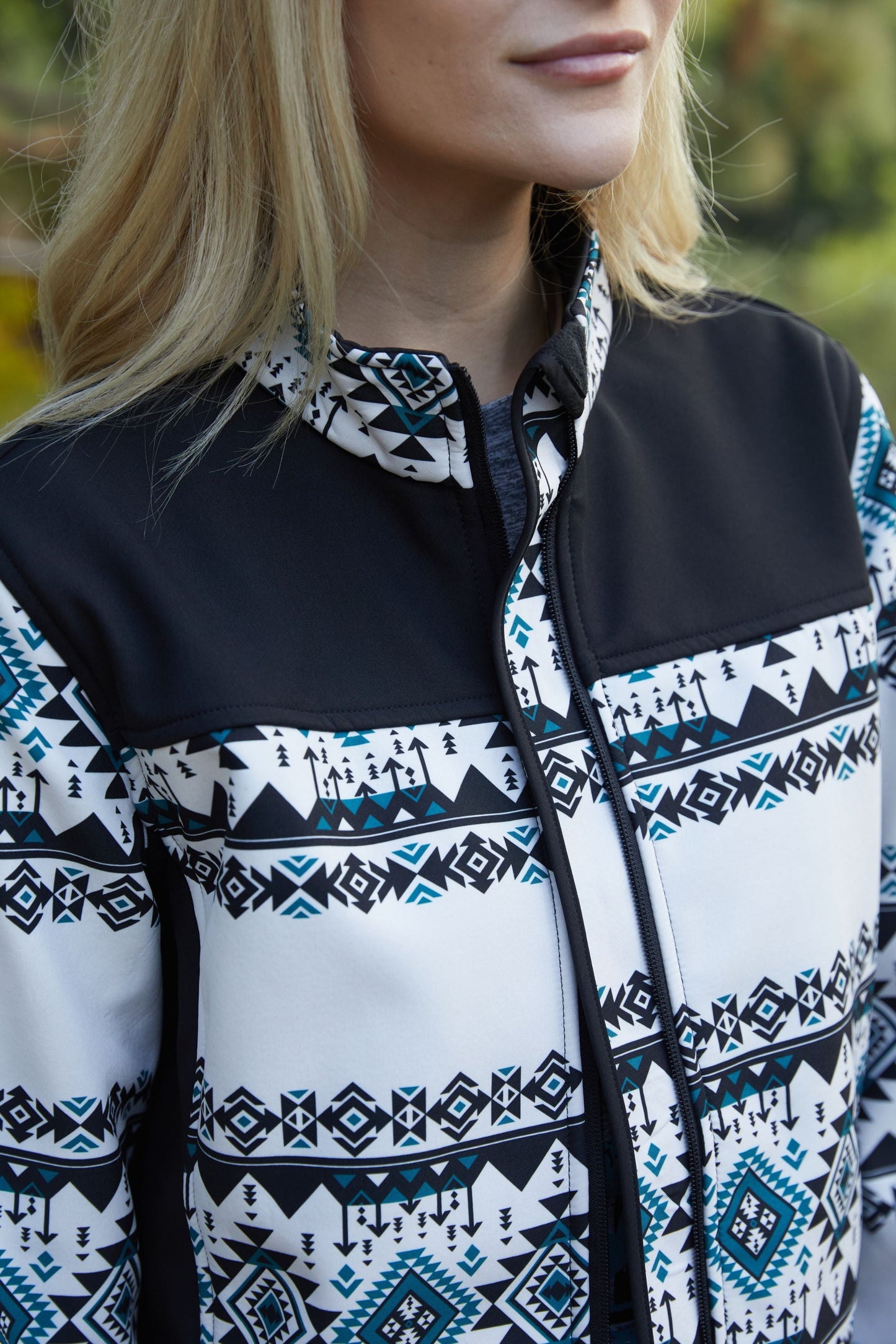 Ladies Softshell Water-Resistant Black And White Western Wear Jacket