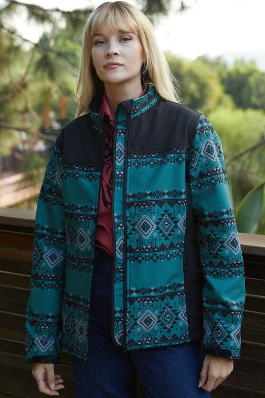 Ladies Softshell Water-Resistant Teal Western Wear Jacket