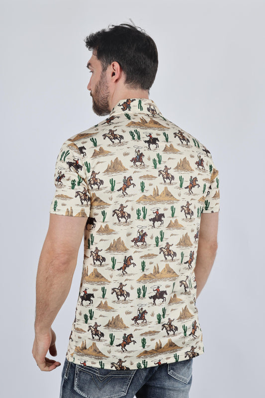 Cactus Print Cotton/Spandex Lightweight Polo