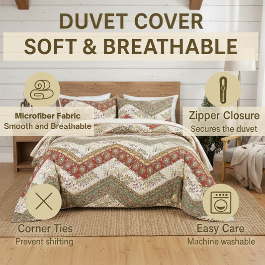 Cranberry Sage Duvet Cover Set w/ Pillow Cases