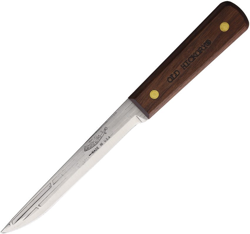 Old Hickory boning knife with carbon steel blade and brown hardwood handle