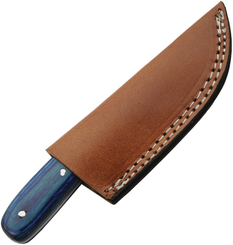 Umbra Forest skinner knife with blue wood handle and brown leather sheath – photo 2 of 8
