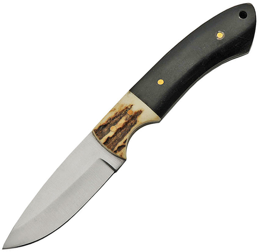 Small fixed blade hunter with buffalo horn and stag bone handle and drop point blade
