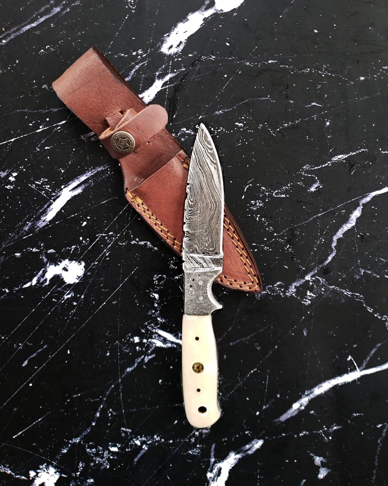 8" Damascus 1095 Steel with Bone Handle