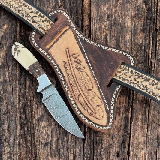 Custom Handmade Damascus Belt Knife – Epoxy Pine Cone