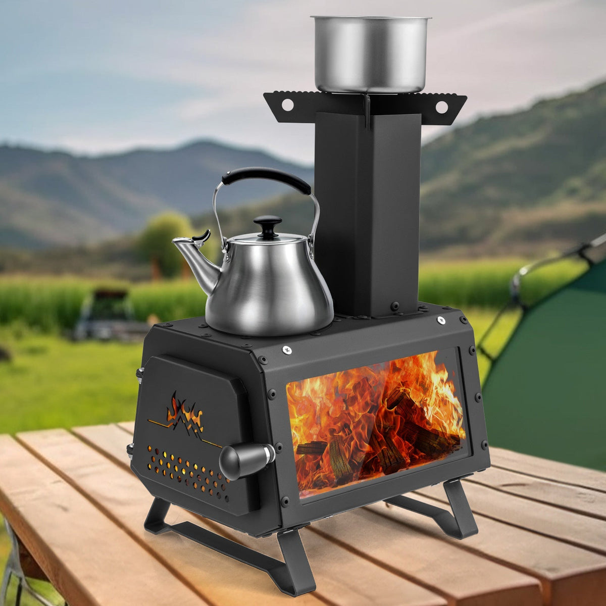 Portable Wood Burning Camping Stove with 2 Cooking Positions