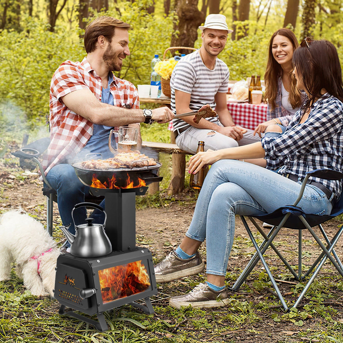 Portable Wood Burning Camping Stove with 2 Cooking Positions