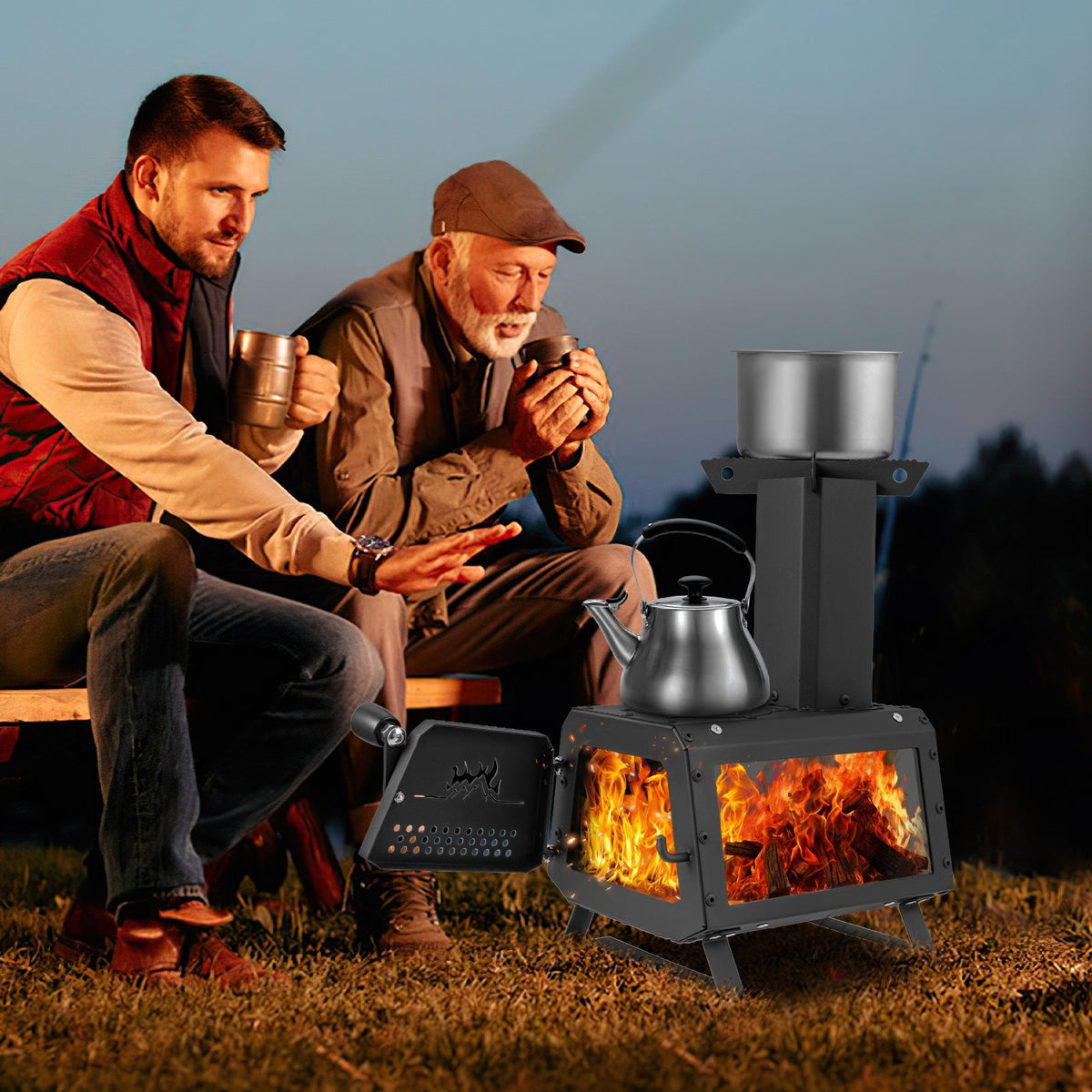 Portable Wood Burning Camping Stove with 2 Cooking Positions