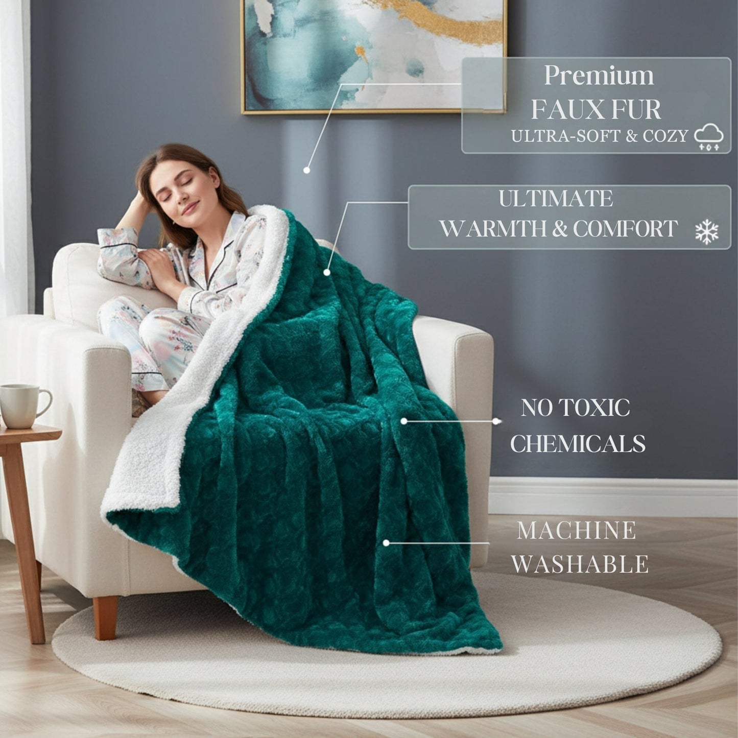 Mermaid Scales Emerald Green Blue w/ Sherpa Backside Faux Fur Throw Blanket