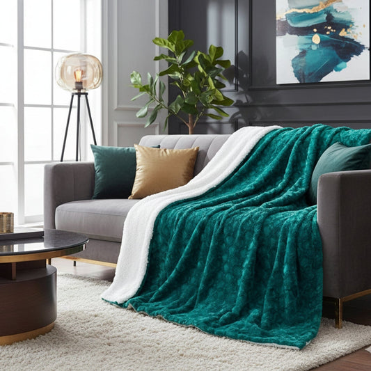 Mermaid Scales Emerald Green Blue w/ Sherpa Backside Faux Fur Throw Blanket