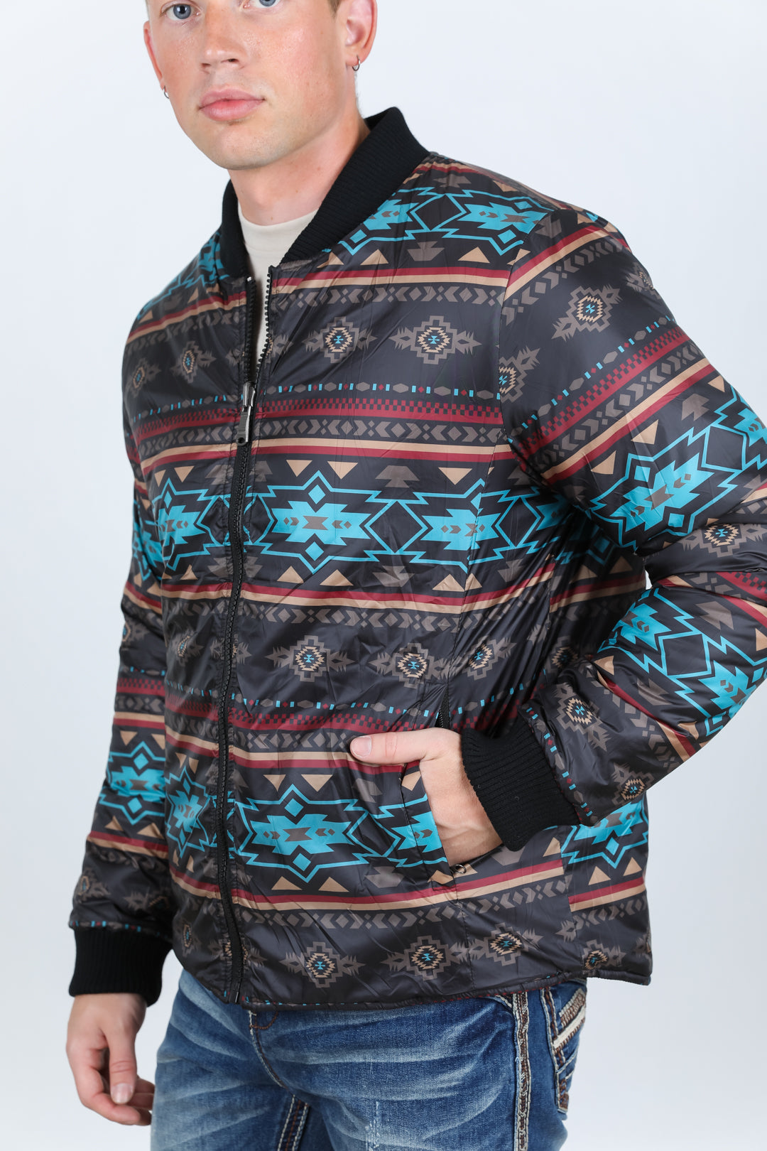 Mens Insulated Reversible Jacket - Black Western Wear Ranch Style