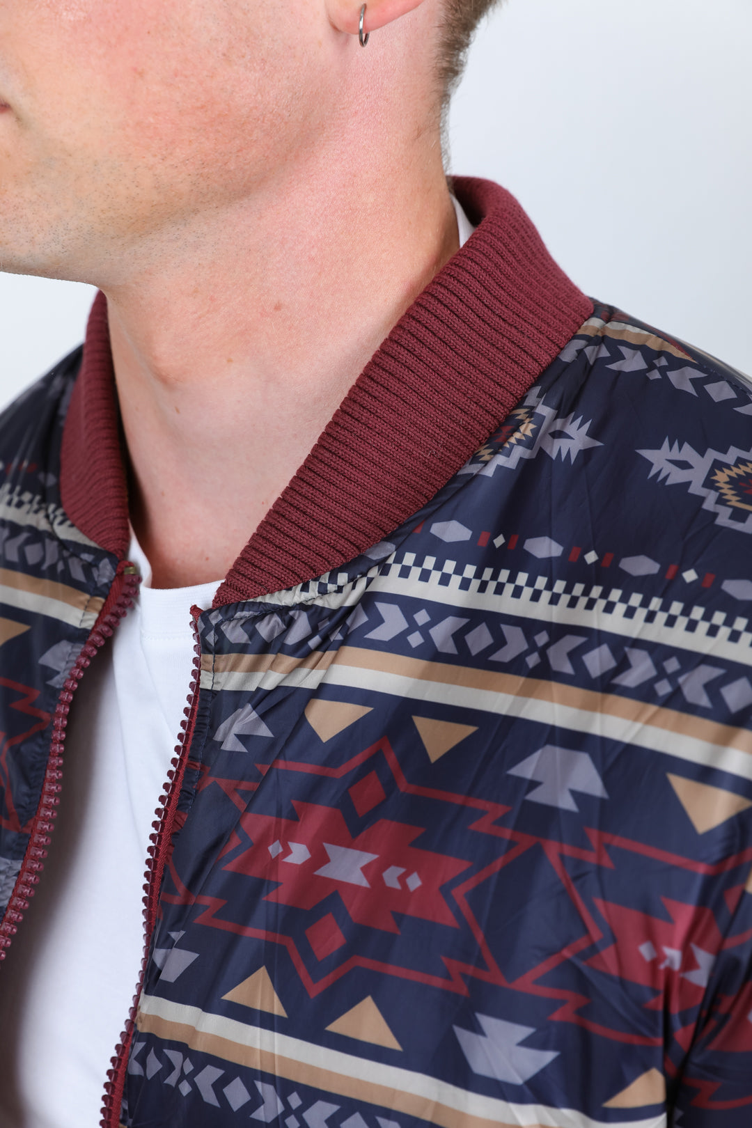 Insulated Reversible Jacket - Crimson Blue Aztec Tribal Cowboy Western Wear