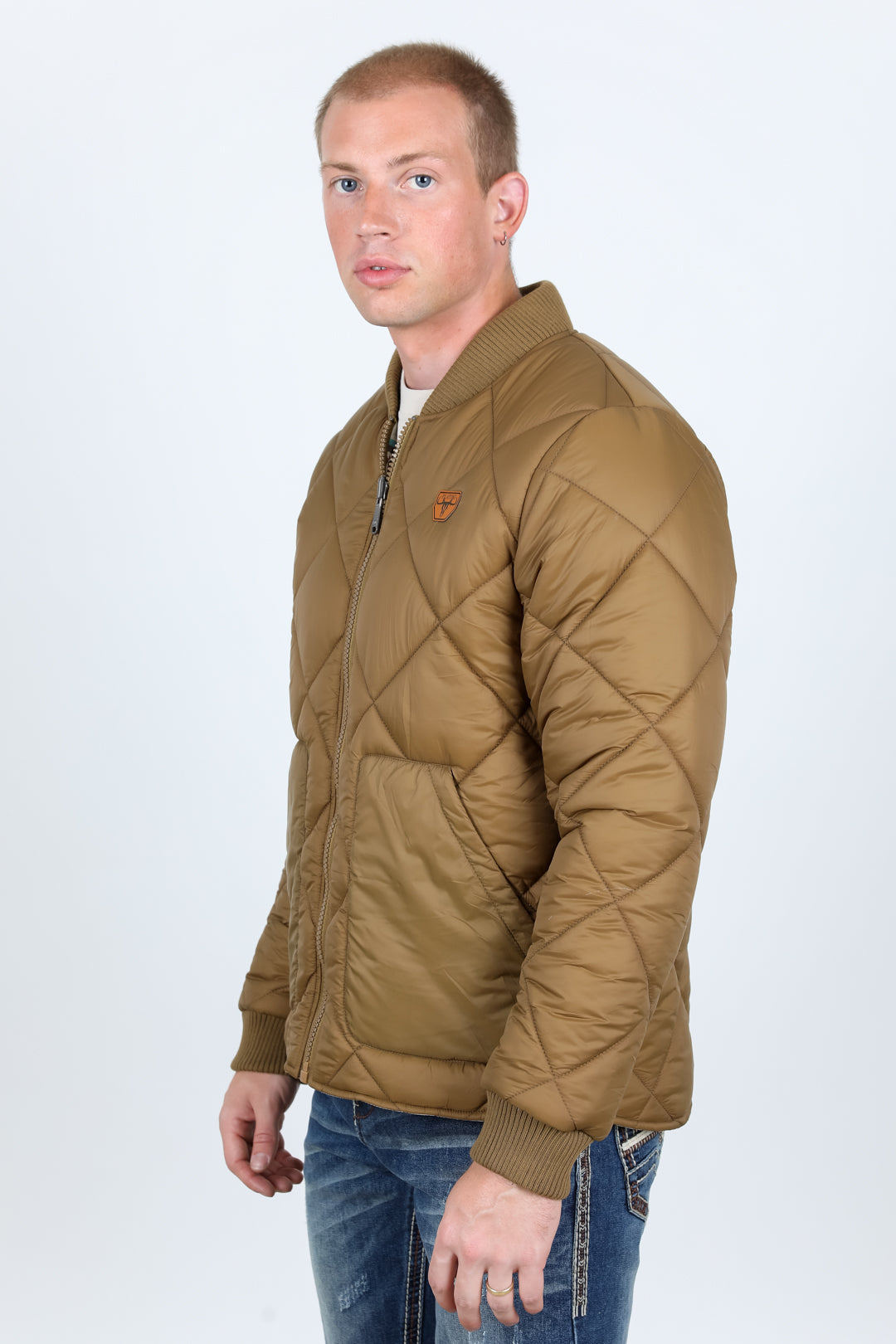 Mens Insulated Reversible Jacket - Beige Outer Cream Aztec Blue Red Inside